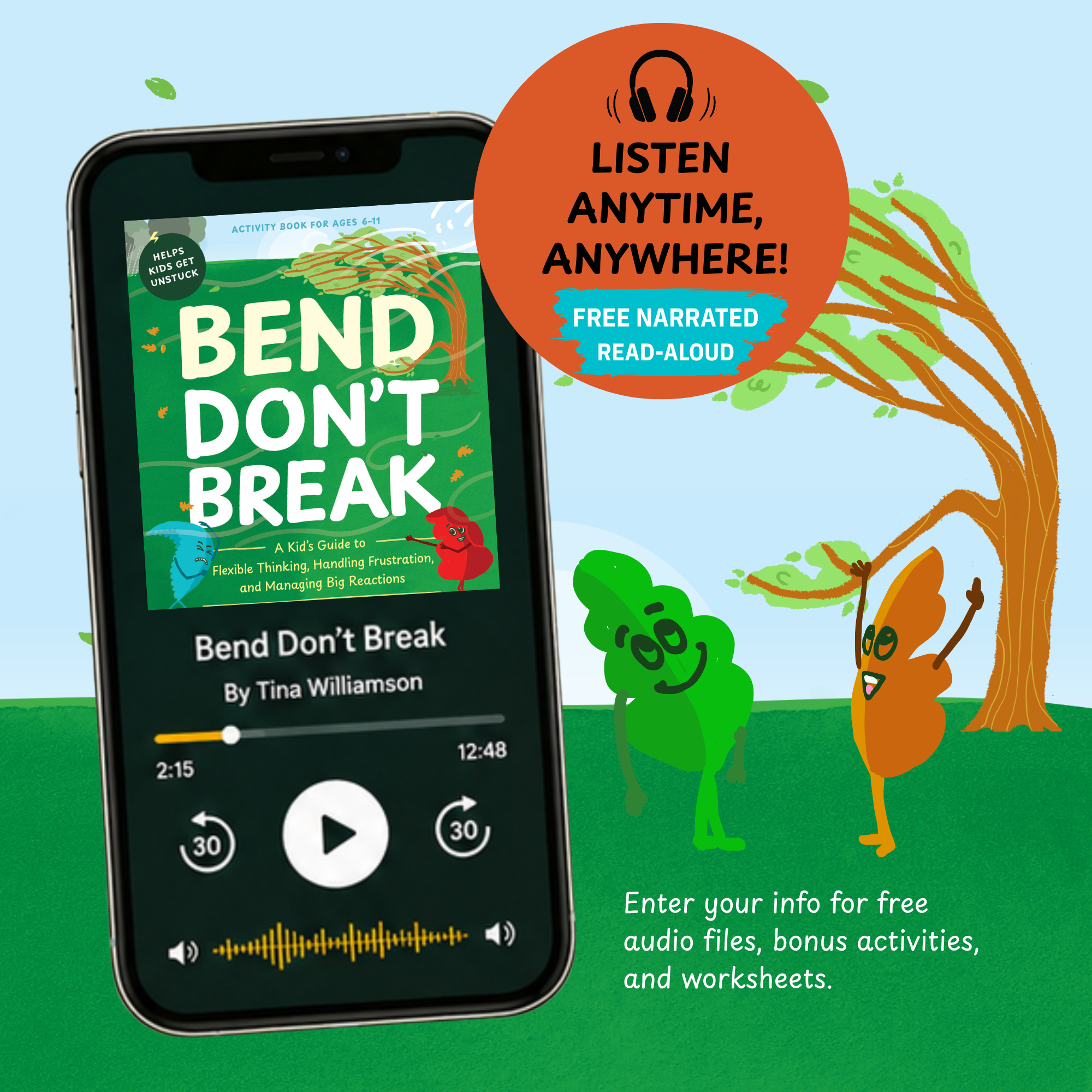 Illustrated cover art from Bend Don't Break showing a child learning to bend, not break
